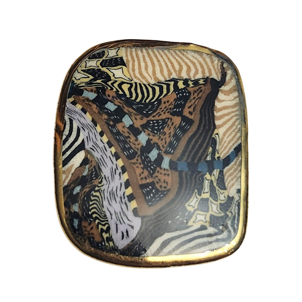 Vtg Clay Mosaic Canework Abstract Artist Pin Brooch